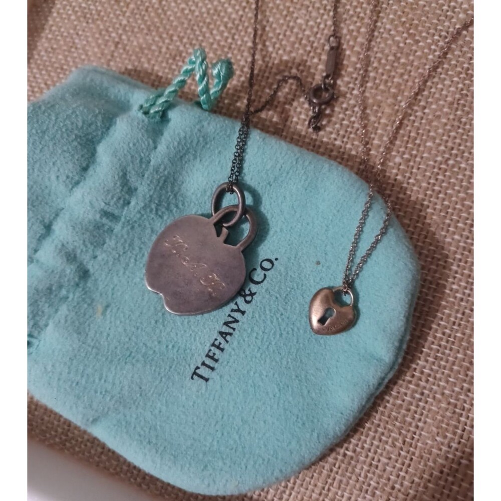 lot of 2 925 Tiffany & Co. Sterling Silver Mini Heart Lock and Apple Necklace